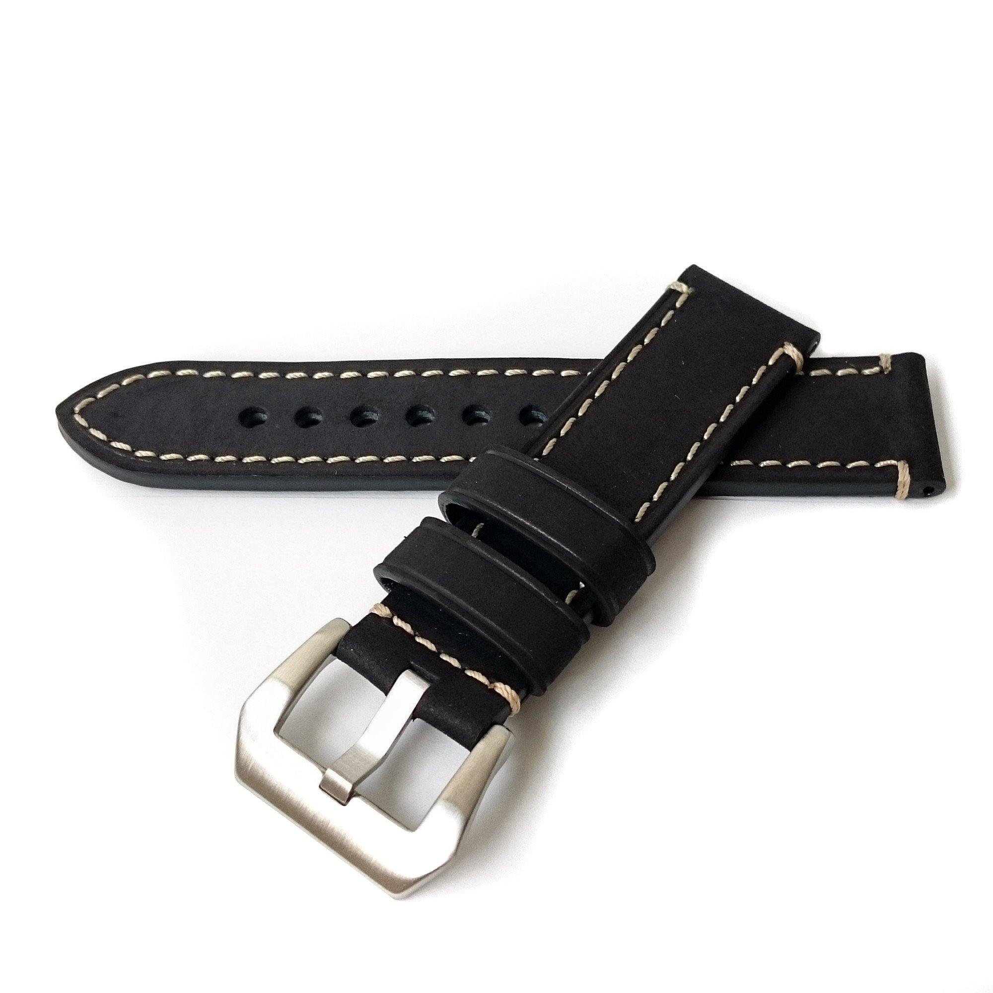 Genuine Italian Cow Leather Handmade Black Watch Strap
