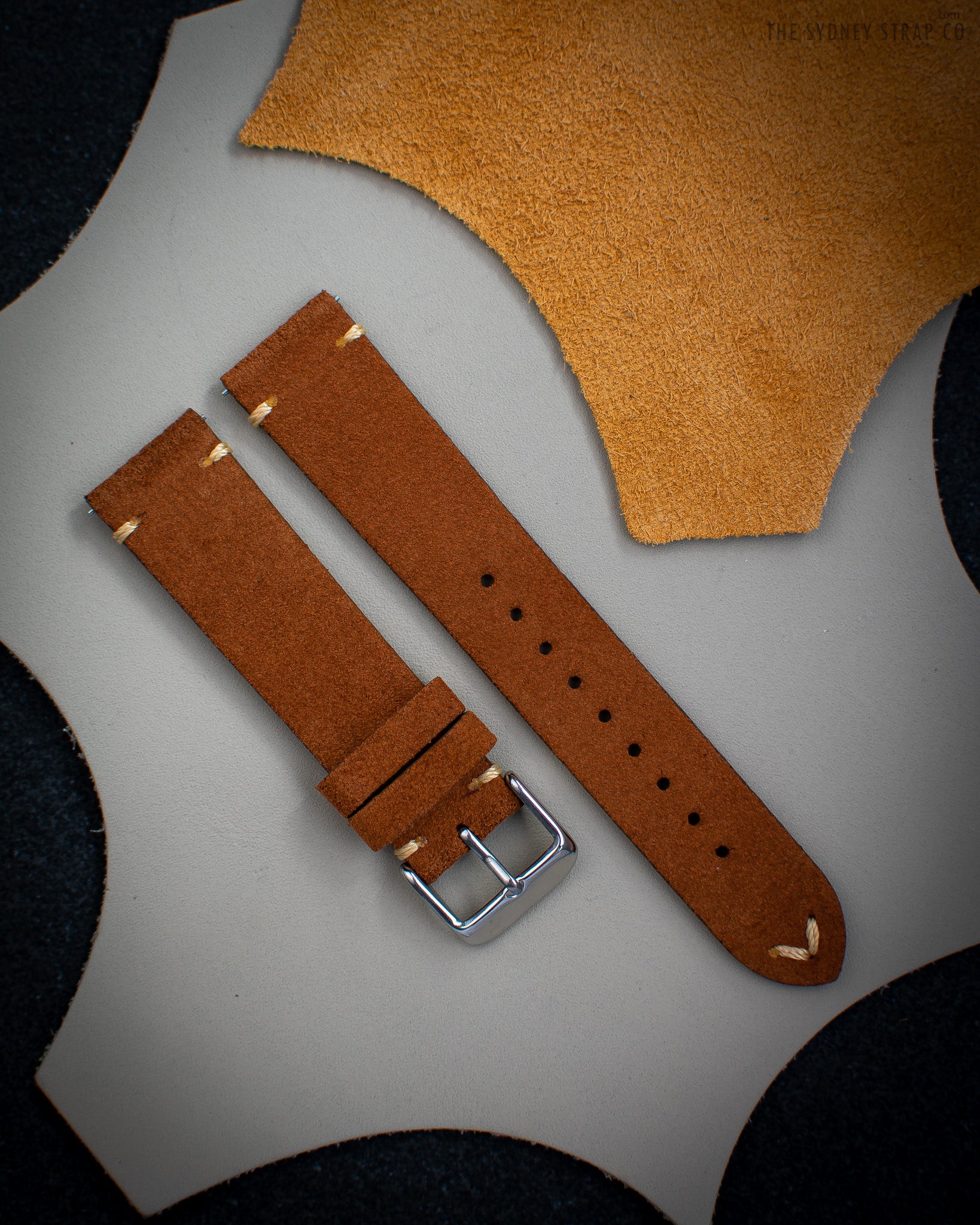 Vintage Black Togo Leather Side-Stitch Watch Strap