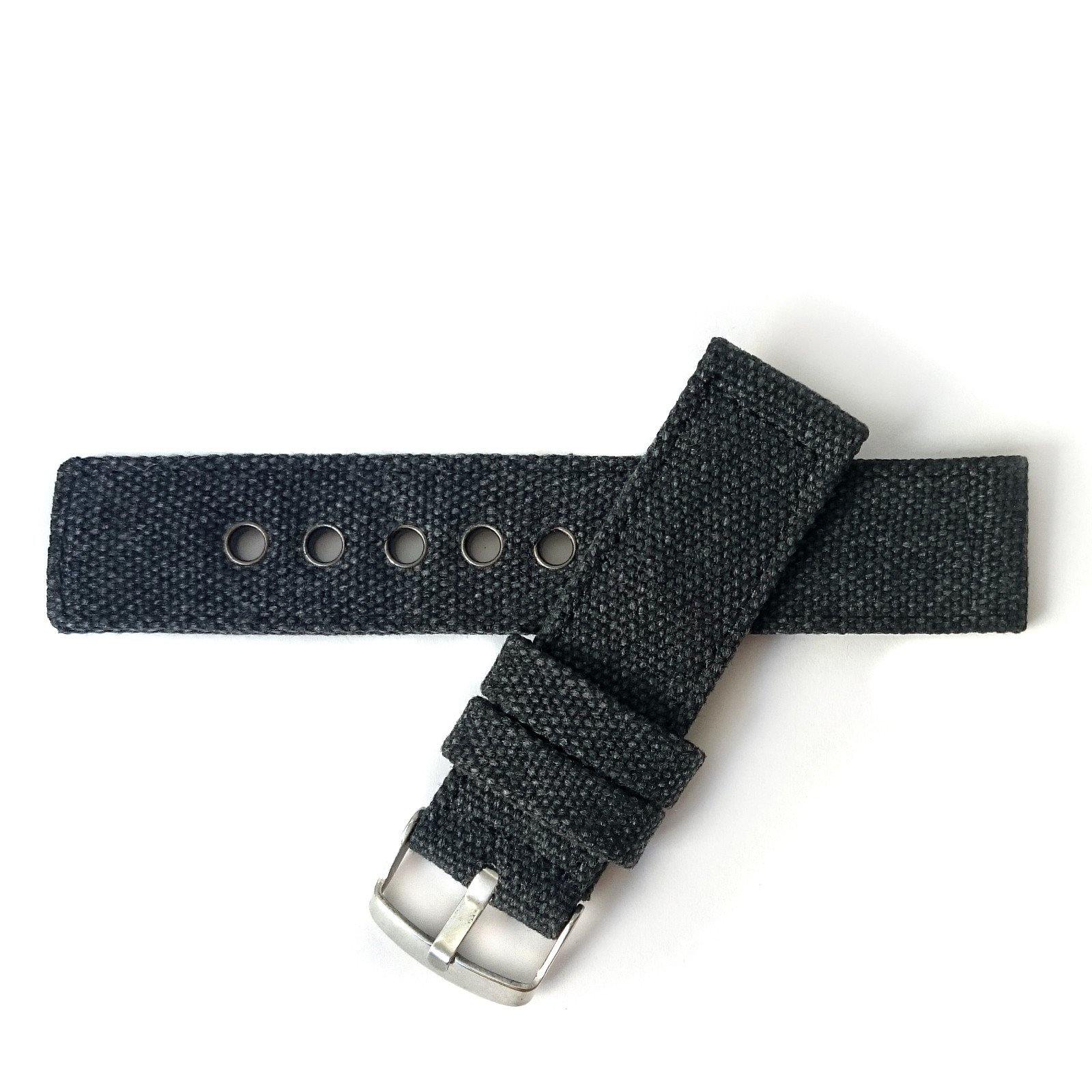 Rugged Charcoal Black Stitched Canvas Watch Strap